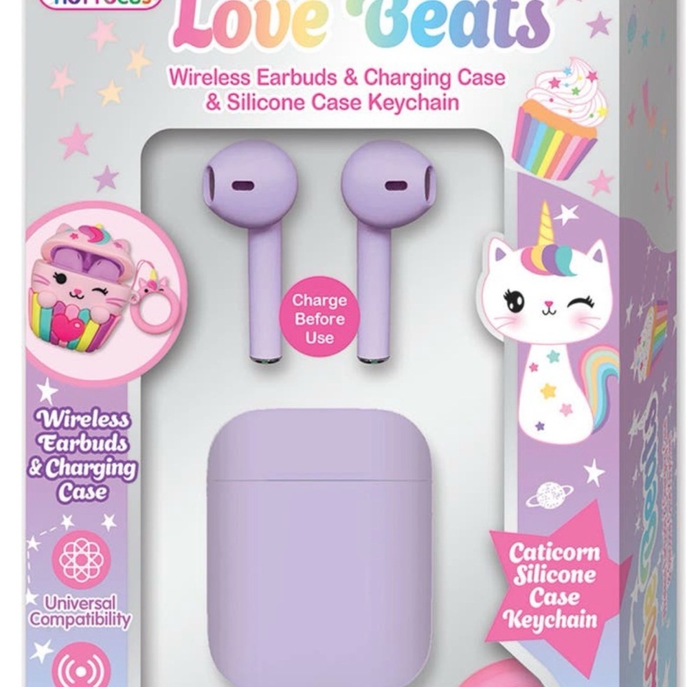 Caticorn Wireless Earbuds with Charging Case and keychain love beats